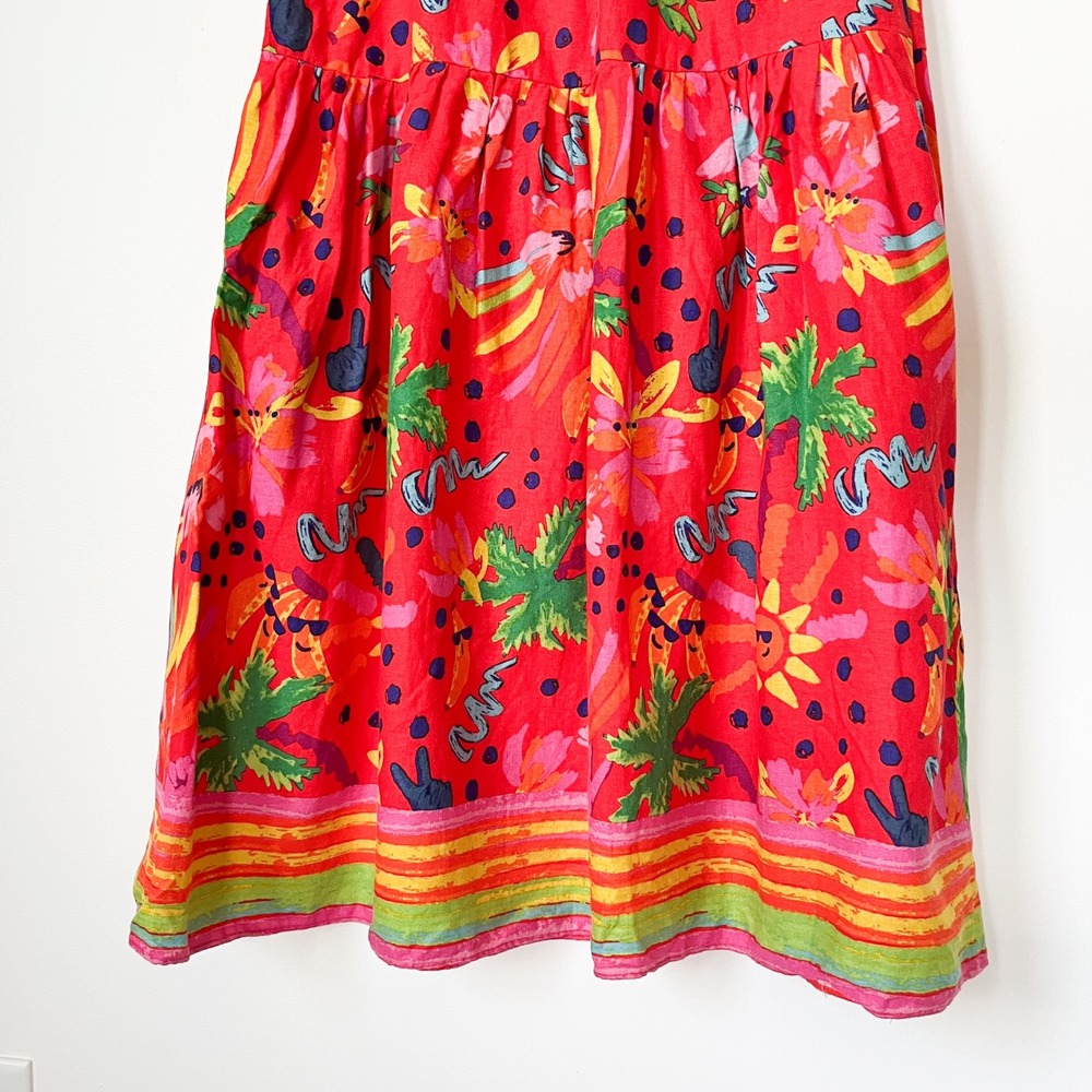 Maison d'Amelie Paris Linen Blend Tropical Tiered Midi Skirt Small Red Multi - Picture 8 of 13